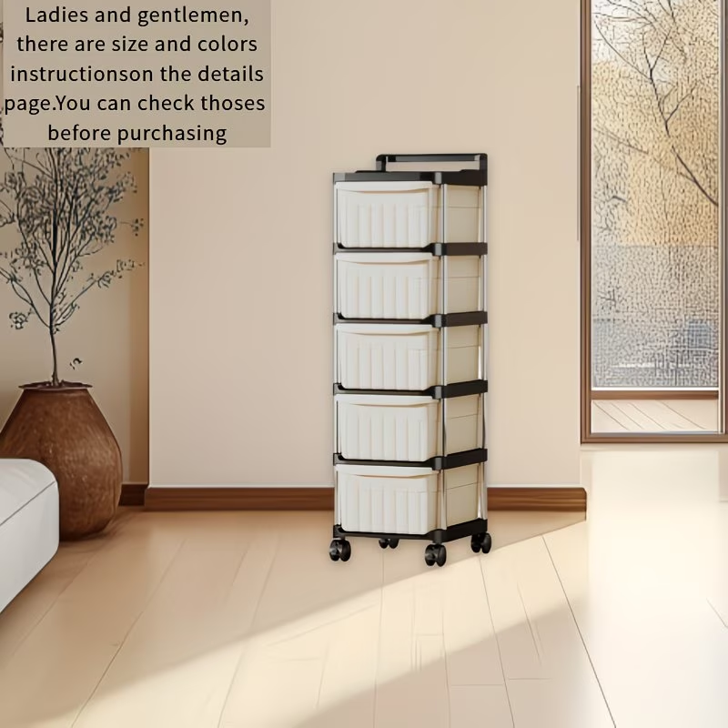 Rolling storage trolley with drawers - equipped with 360° swivel wheels.