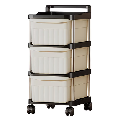 Rolling storage trolley with drawers - equipped with 360° swivel wheels.